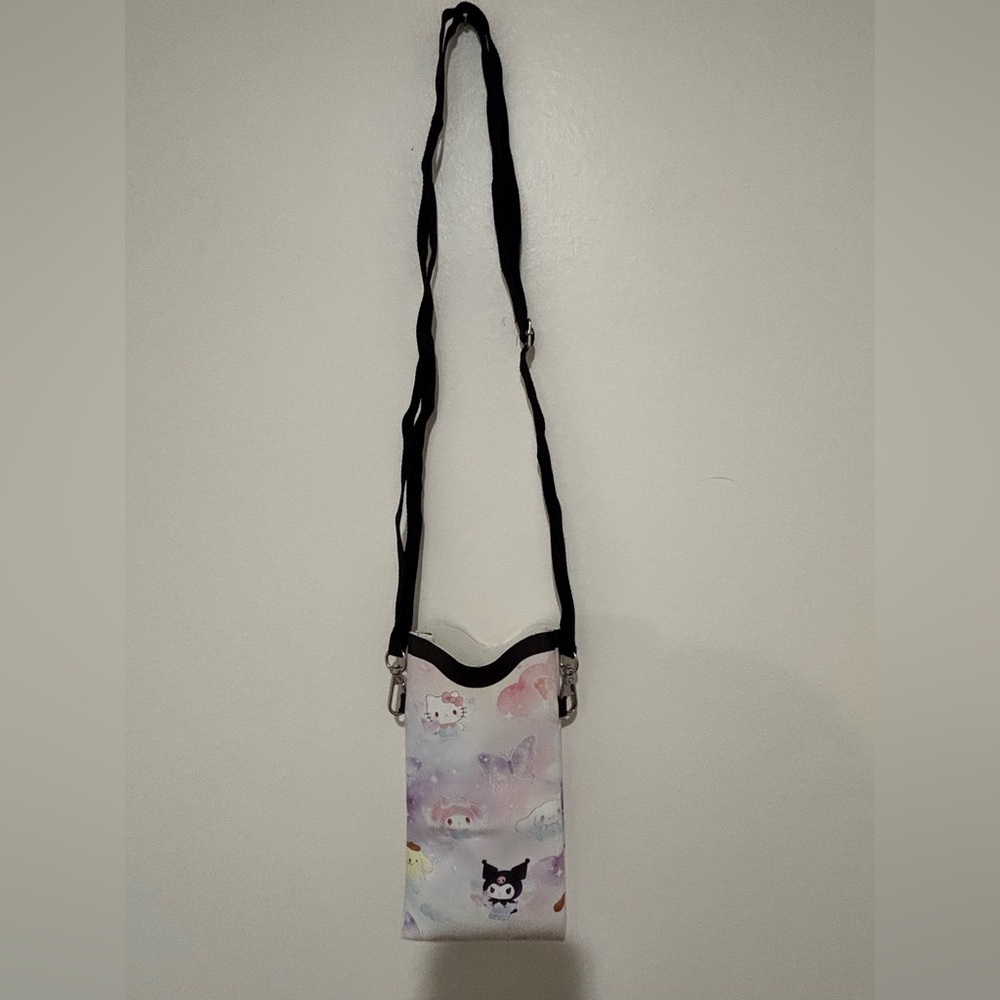 Hello Kitty Pastel Pink & Purple Butterfly Crossbody Phone Bag with Black Strap